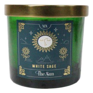 Wicca Witchcraft Mystic Tarot The Sun White Sage Scented Pillar Candle Gold Lid