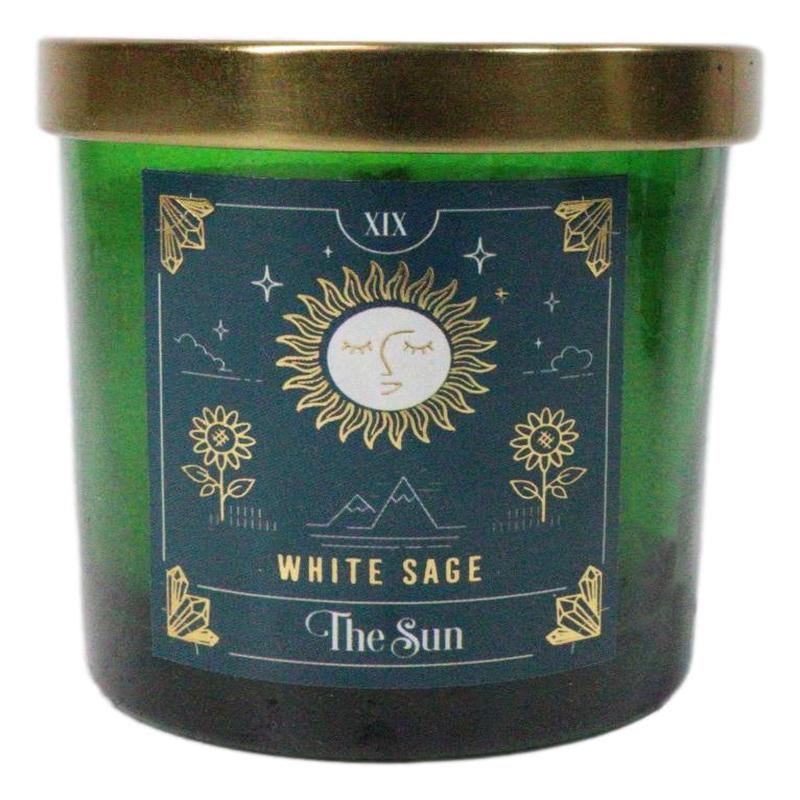 Wicca Witchcraft Mystic Tarot The Sun White Sage Scented Pillar Candle Gold Lid