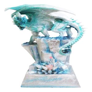 Winter White Dragon On Frozen Ice Cliff With LED Light Crystals Decor Figurine