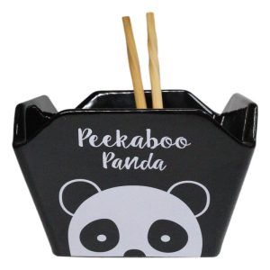 Black Peekaboo Panda Takeout To Go Box Serving Bowl With Chopsticks Set