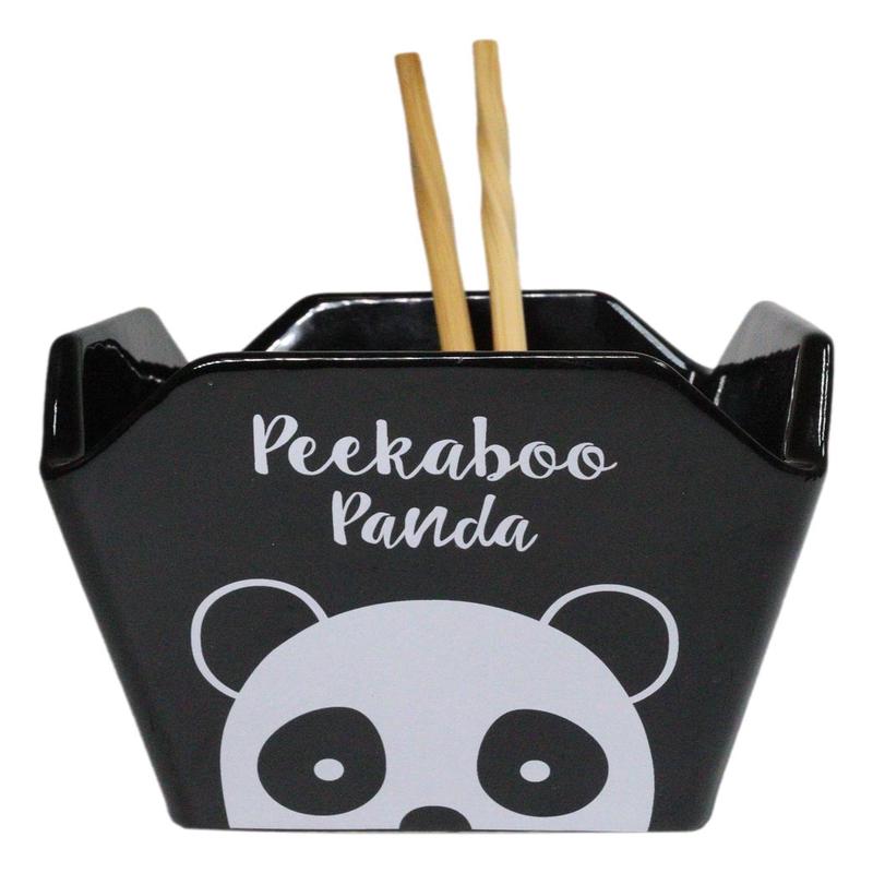 Black Peekaboo Panda Takeout To Go Box Serving Bowl With Chopsticks Set