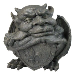 Gothic Stoic Warrior Notre Dame Gargoyle Shield Bearer Chimera Figurine 12"H