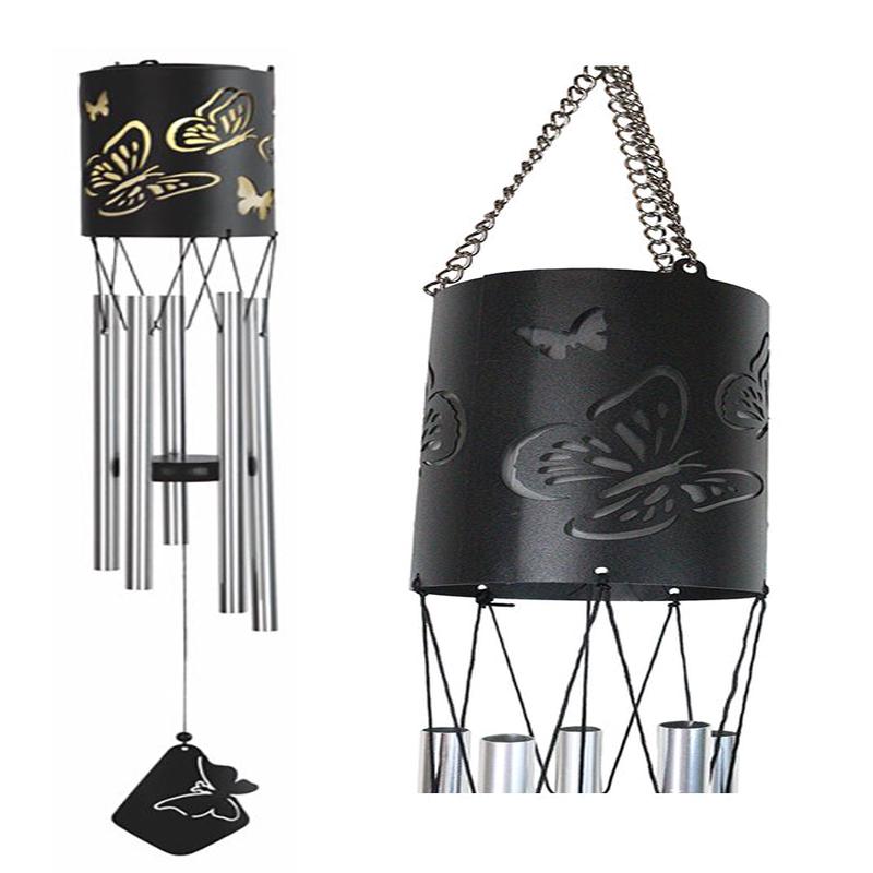 Monarch Butterlfy Cylindrical Steel Metal Filigree Hanging Solar Wind Chime