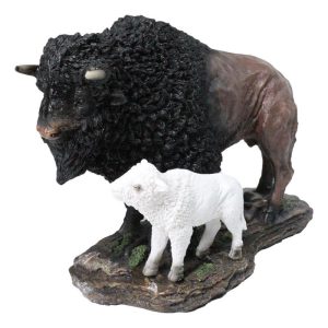 Native American Bison Buffalo Father with White Calf Decorative Figurine 8.5"L