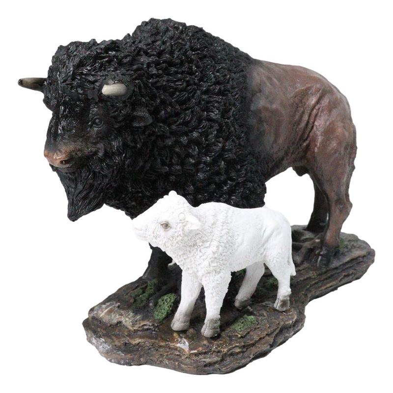 Native American Bison Buffalo Father with White Calf Decorative Figurine 8.5"L