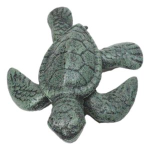 Pack Of 2 Cast Iron Green Verdigris Swimming Sea Turtle Tortoise Mini Figurines