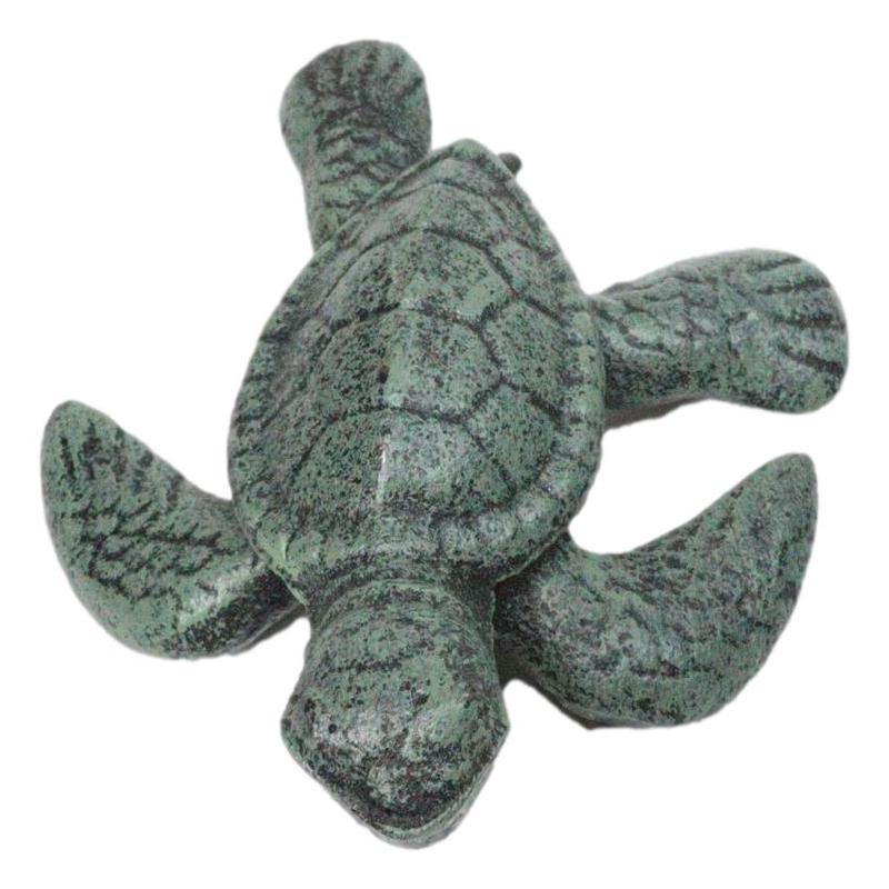 Pack Of 2 Cast Iron Green Verdigris Swimming Sea Turtle Tortoise Mini Figurines