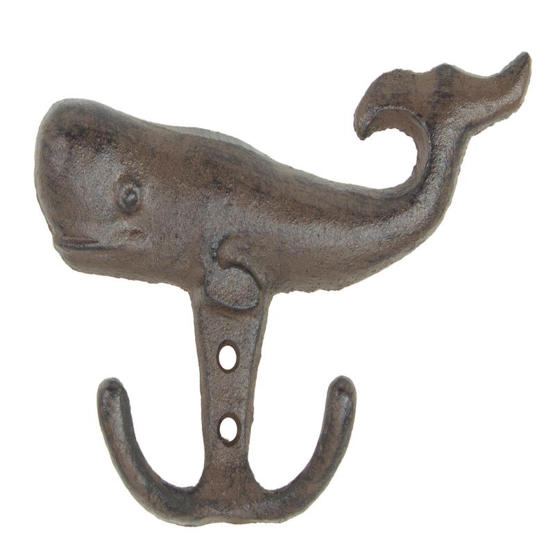 Set Of 2 Cast Iron Rustic Nautical Marine Sea Sperm Whale Double Wall Coat Hooks