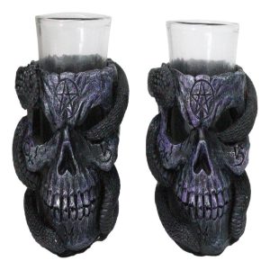 Set Of 2 Ossuary Gothic Pentagram Slitherin Skull And Serpent Snake Shot Glasses