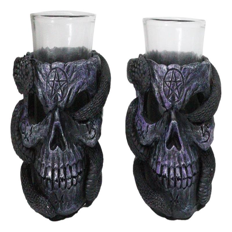 Set Of 2 Ossuary Gothic Pentagram Slitherin Skull And Serpent Snake Shot Glasses