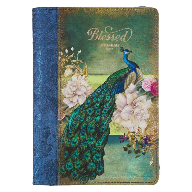 Christian Art Gifts Blessed Peacock Blue Leather Journal
