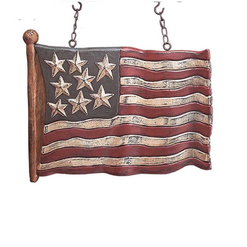 K & K Interiors Carved 8 Star USA Waving Flag Hanging Ornament