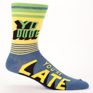 Blue Q Men's Crew Socks Yo Dude, You're Late