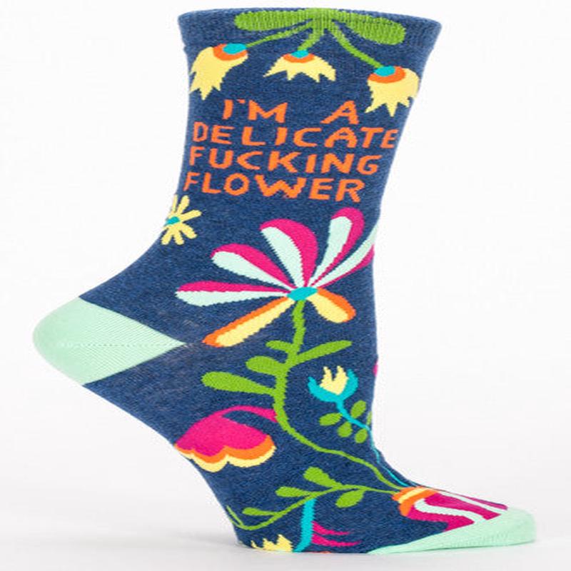 Blue Q Women's Crew Socks I'm A Delicate Fucking Flower