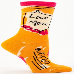 Blue Q Women's Crew Socks Love You. Weirdo