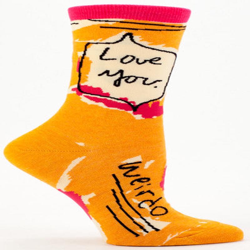 Blue Q Women's Crew Socks Love You. Weirdo