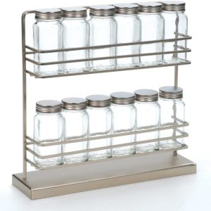 RSVP Stainless Steel Two-Tier Spice Rack with 12 Bottles