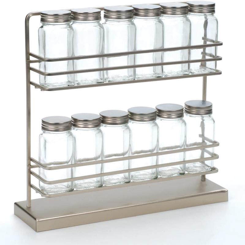 RSVP Stainless Steel Two-Tier Spice Rack with 12 Bottles
