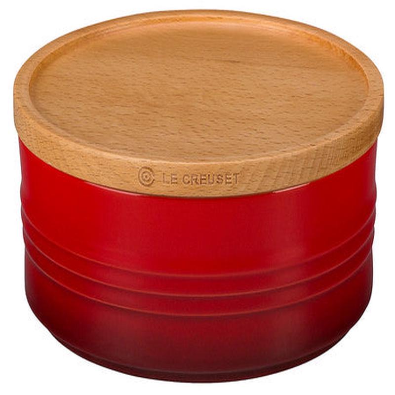 Le Creuset 23 Oz Cherry Canister With Wood Lid
