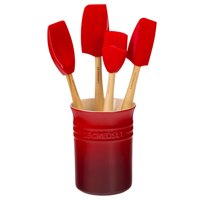 Le Creuset Cherry 5 Piece Utensils With Crock