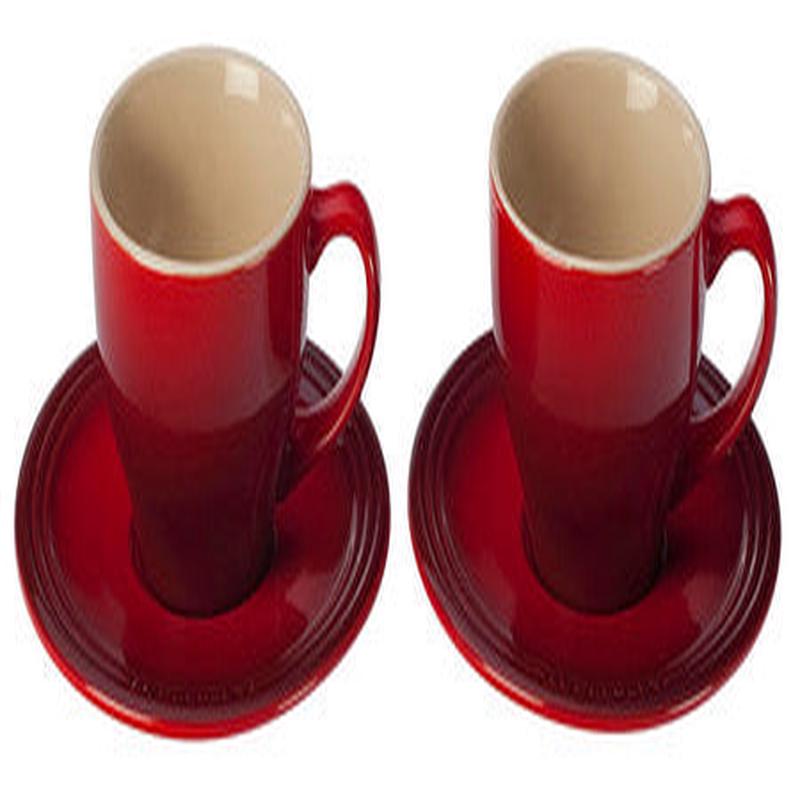 Le Creuset Cherry Cappuccino Cups & Saucers