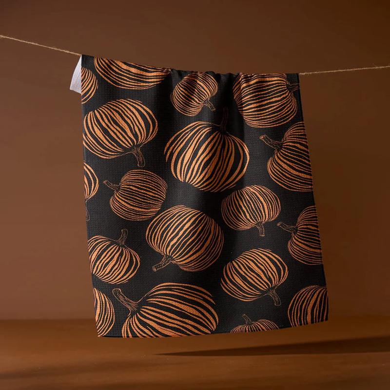 Geometry Pumpkin Noir Tea Towel
