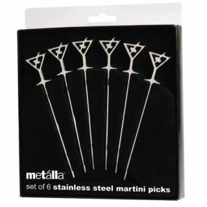 Prodyne Martini Glass Stainless Steel Martini Picks Set of 6