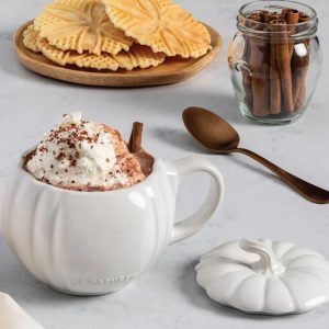 Le Creuset White Pumpkin Mug with Lid