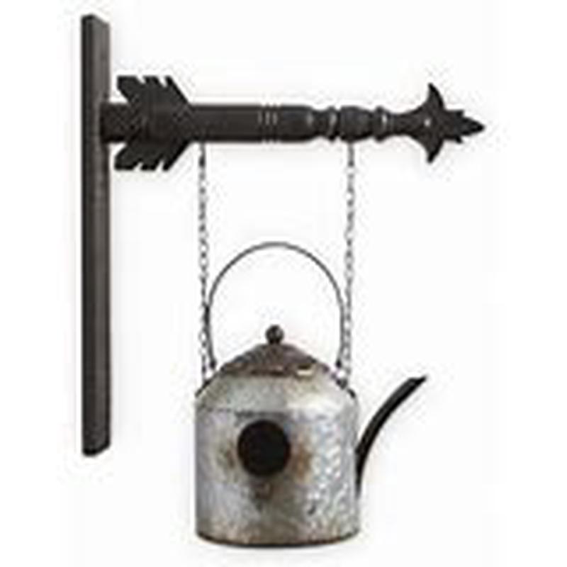 K & K Interiors Tin Kettle Birdhouse Hanging Ornament