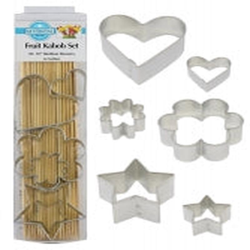 R&M 6 piece Fruit Kabob Cookie Cutter Set with 50 Bamboo Skewers