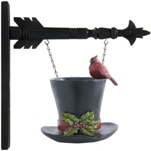 K & K Interiors  Black Top Hat Vase with Cardinal Hanging Ornament