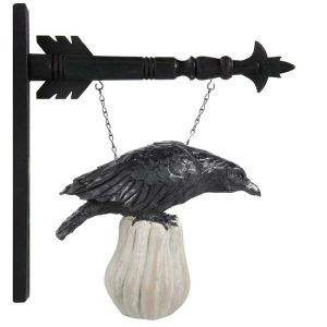 K & K Interiors Crow on white Pumpkin Hanging Ornament