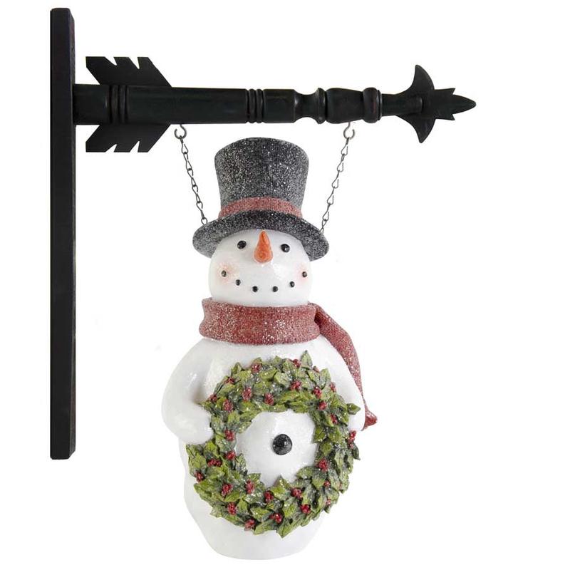 K & K  Interiors Glittered Resin LED Snowman Hanging Ornament