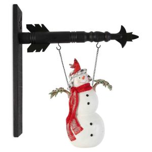 K & K Interiors Glittered Resin Snowman with 2 Cardinals Hanging Ornament