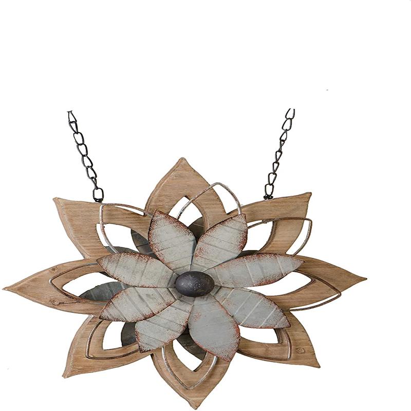 K & K Interiors Metal and Brown Wood Flower Hanging Ornament