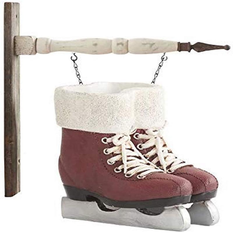 K & K Interiors Red Resin Pair of Skates Hanging Ornament