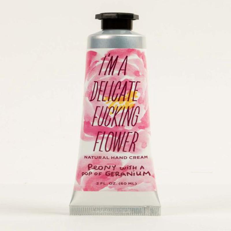 Blue Q I'm a Fucking Flower Hand Cream Peony with a pop of Geranium