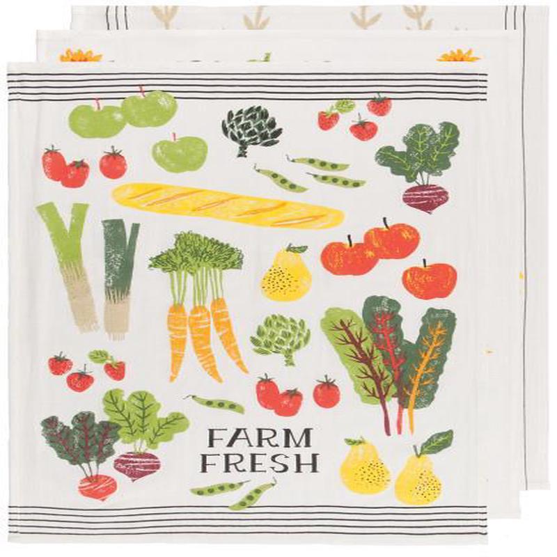 Now Designs Floursack Tea Towels Set of 3 Farm Market