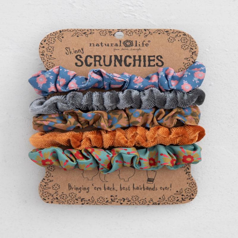 Natural Life 3 Print and 2 Mustard Velvet Skinny Scrunchies