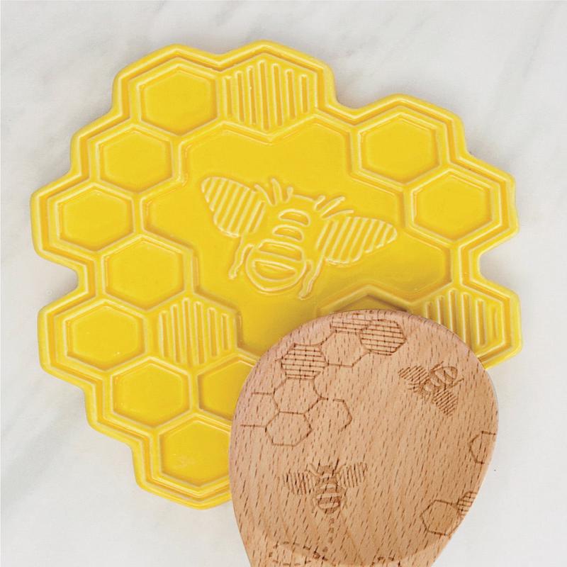 Talisman Designs Ceramic Spoon Rest, Honey Bee Collection, Yellow
