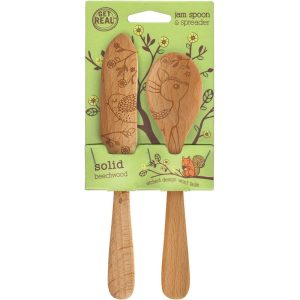 Talisman Designs Laser Etched Beechwood Jam Spoon & Spreader Set, Woodland Collection, Set of 2