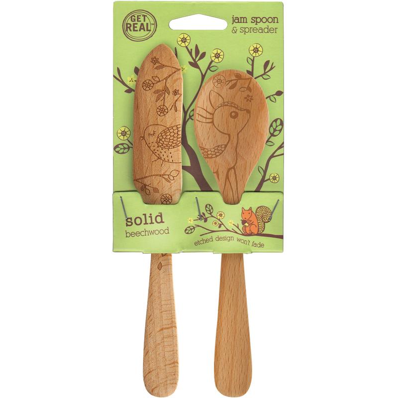 Talisman Designs Laser Etched Beechwood Jam Spoon & Spreader Set, Woodland Collection, Set of 2