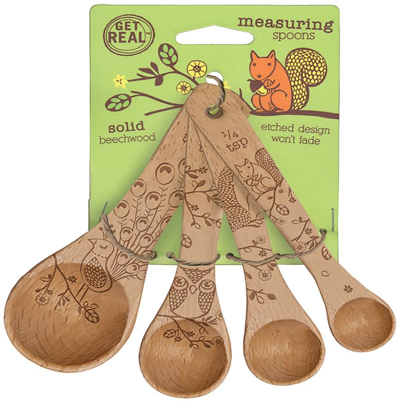 Talisman Designs Laser Etched Honey Bee Beechwood Measuring Spoons, Woodland Collection, Set of 4