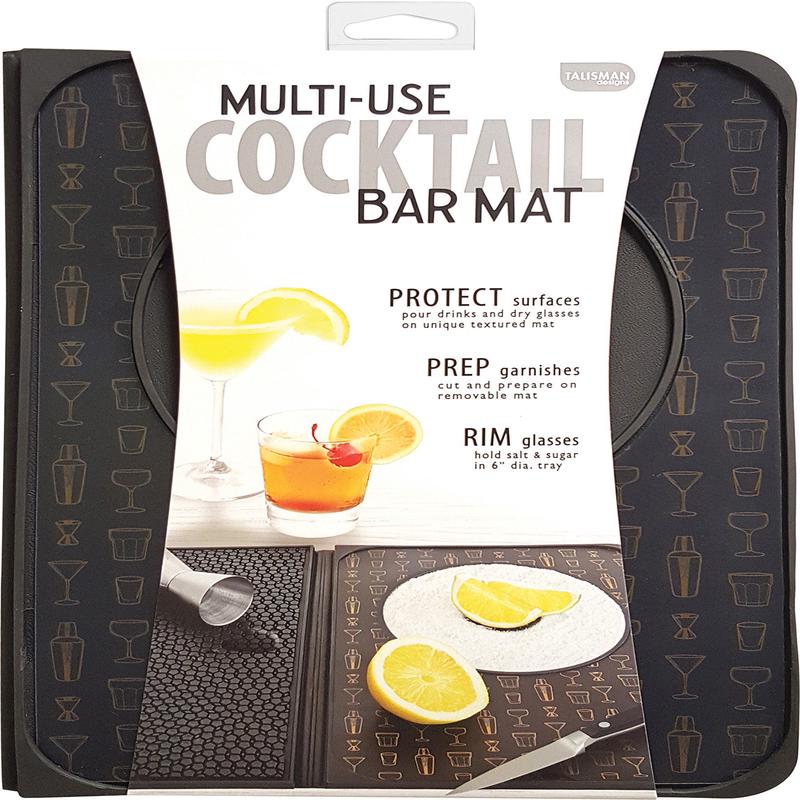 Talisman Designs Multi-Use Cocktail Bar & Drink Dispenser Mat, 9x12 inch , Black