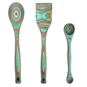 Island Bamboo Pakkawood 3 Piece Cooking Utensil Set with Spatula, Spoon, Measuring Spoon