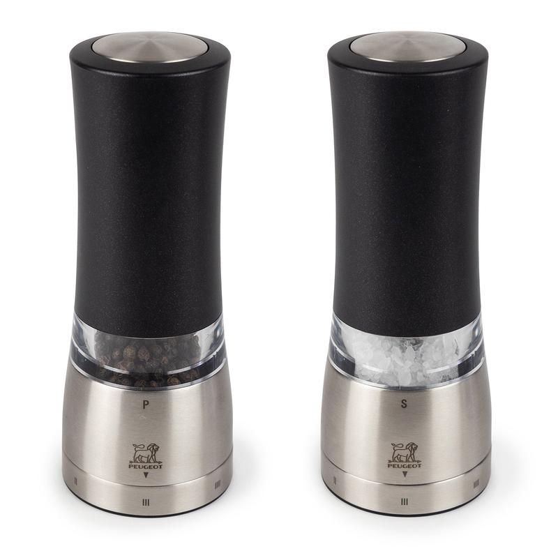 Peugeot Daman Electric Salt and Pepper Mill 2 Piece Set, Iridescent Black, 7-Inch