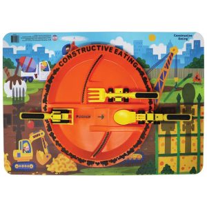 Constructive Eating Construction Utensil, Divided Plate, and Placemat Set for Kids and Toddlers