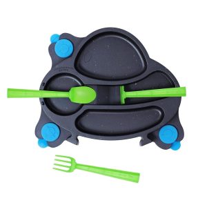 Constructive Eating UFO Theme Divided Suction Training Plate and Utensils for Kids and Toddlers