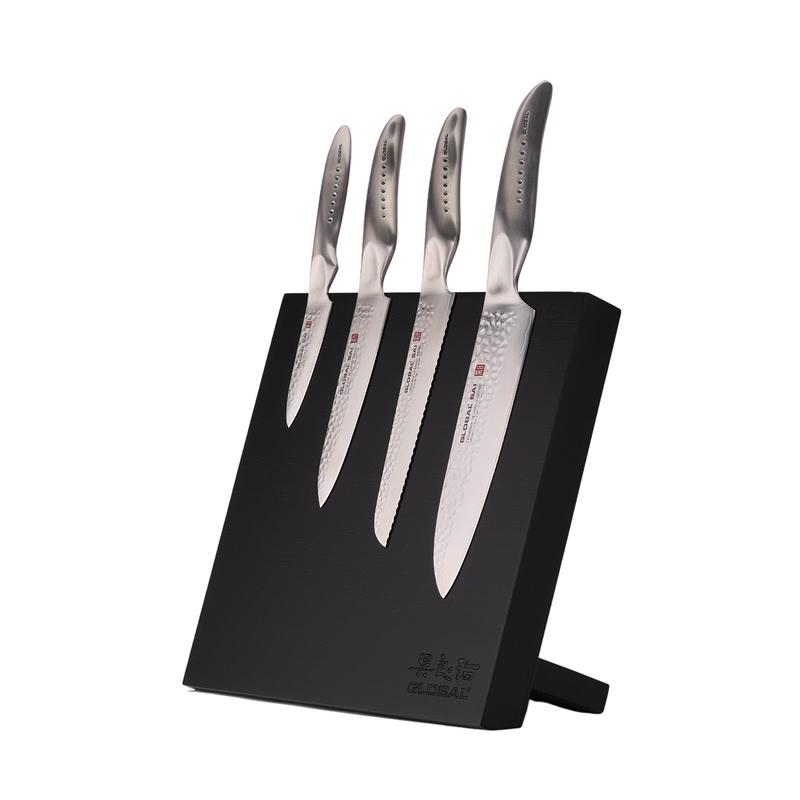 Global Bitoku SAI Essentials 5 Piece Knife Set with Magnetic Block, Rubberwood