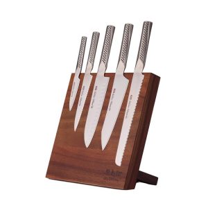 Global Bitoku Ukon Essentials 6 Piece Knife Set with Magnetic Block, Acacia
